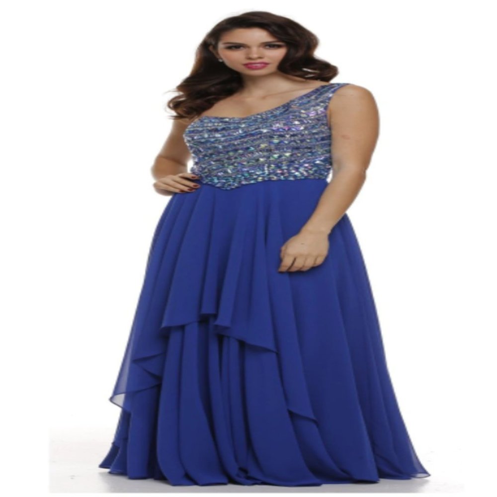 One Shoulder Beaded Dress By Juliet 570 (Royal)